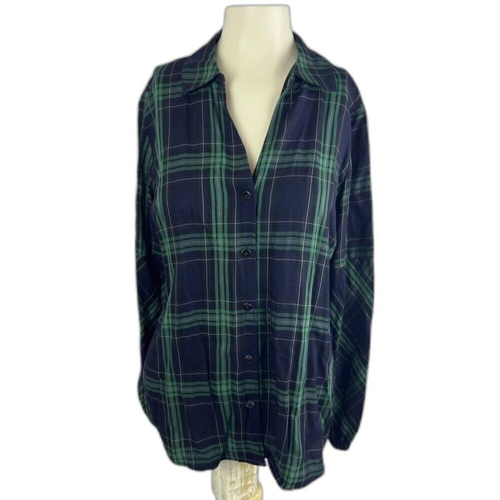 CAbi Womens Big Sur Plaid  Button Front Shirt Green Blue 3769 Size S